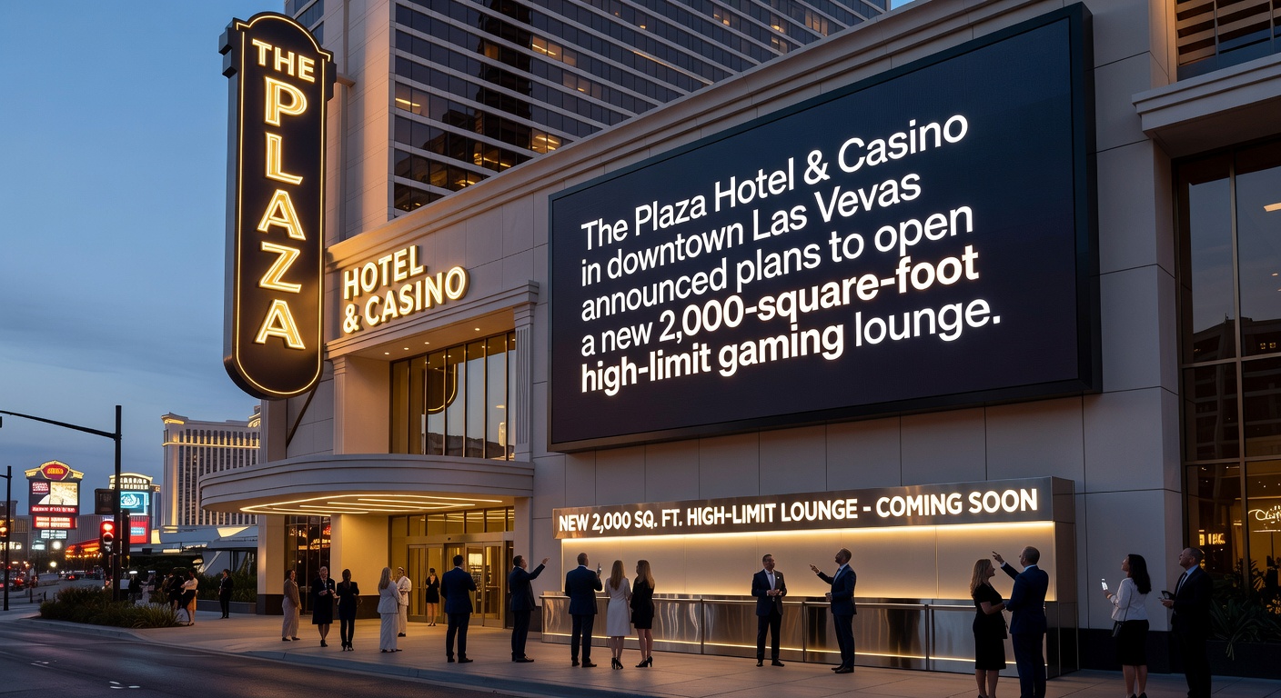 Interior shot of a luxurious high-limit gaming area with sleek slot machines glowing under soft lighting, patrons engaged at electronic tables, and a concierge station in the background