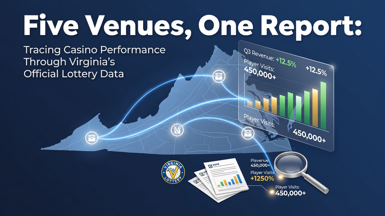 Virginia casino revenue charts displayed alongside official lottery reports from five statewide venues