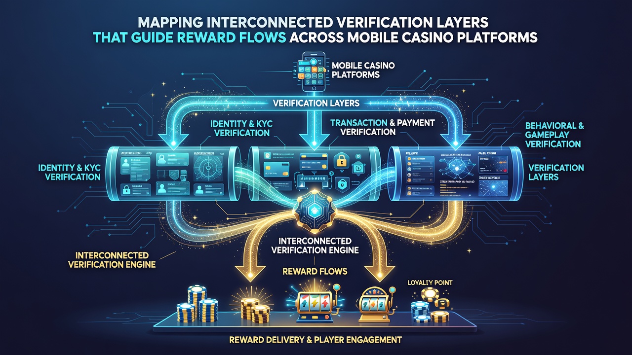 Flowchart illustrating how device verification connects with reward distribution systems in mobile casinos