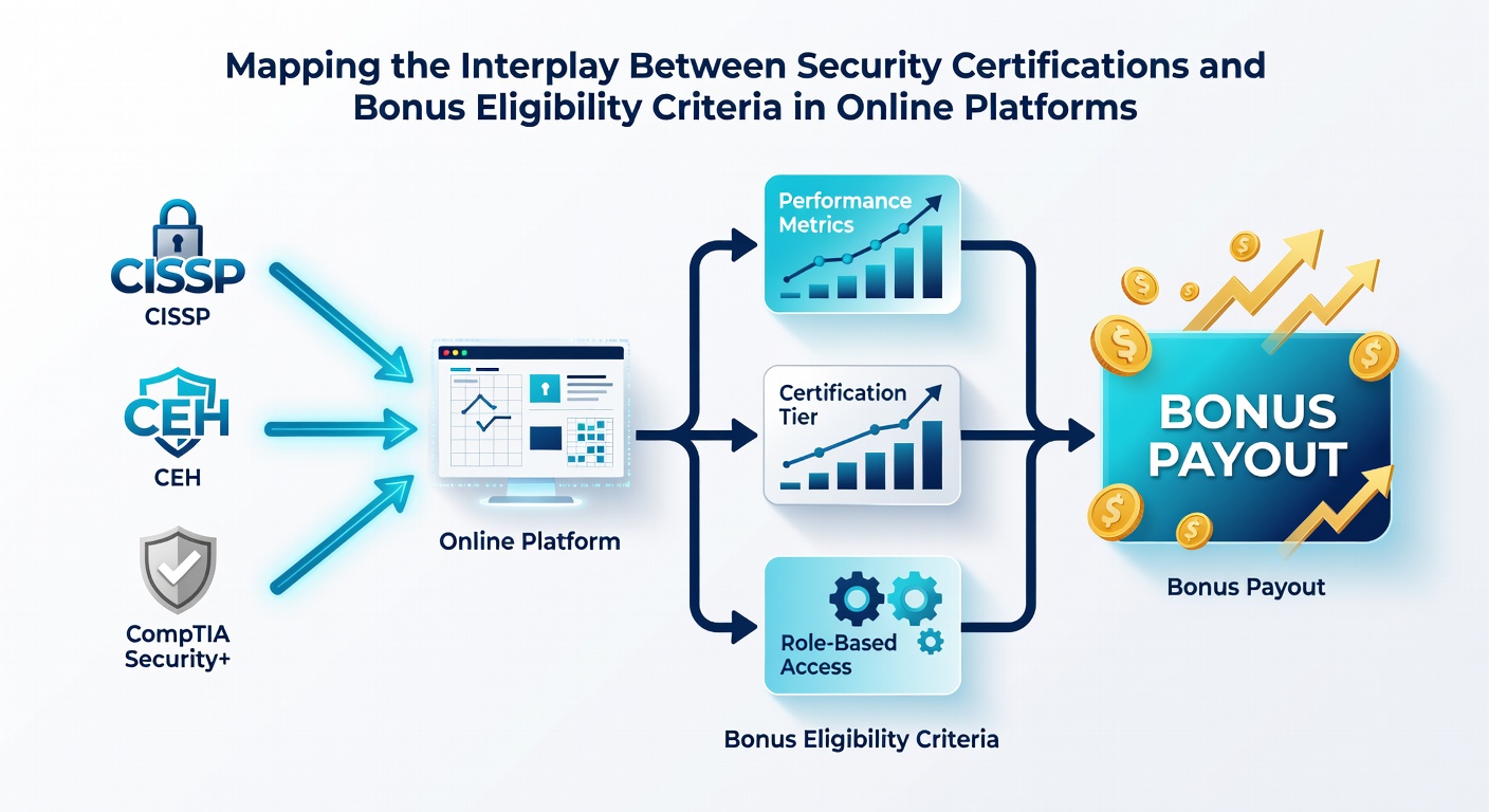 Flowchart illustrating how security certification levels connect to bonus approval stages on a virtual platform dashboard