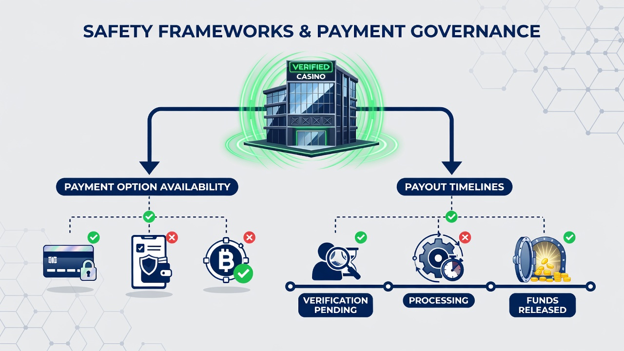Diagram showing payout timeline stages in casino security frameworks with verification checkpoints and timeline markers