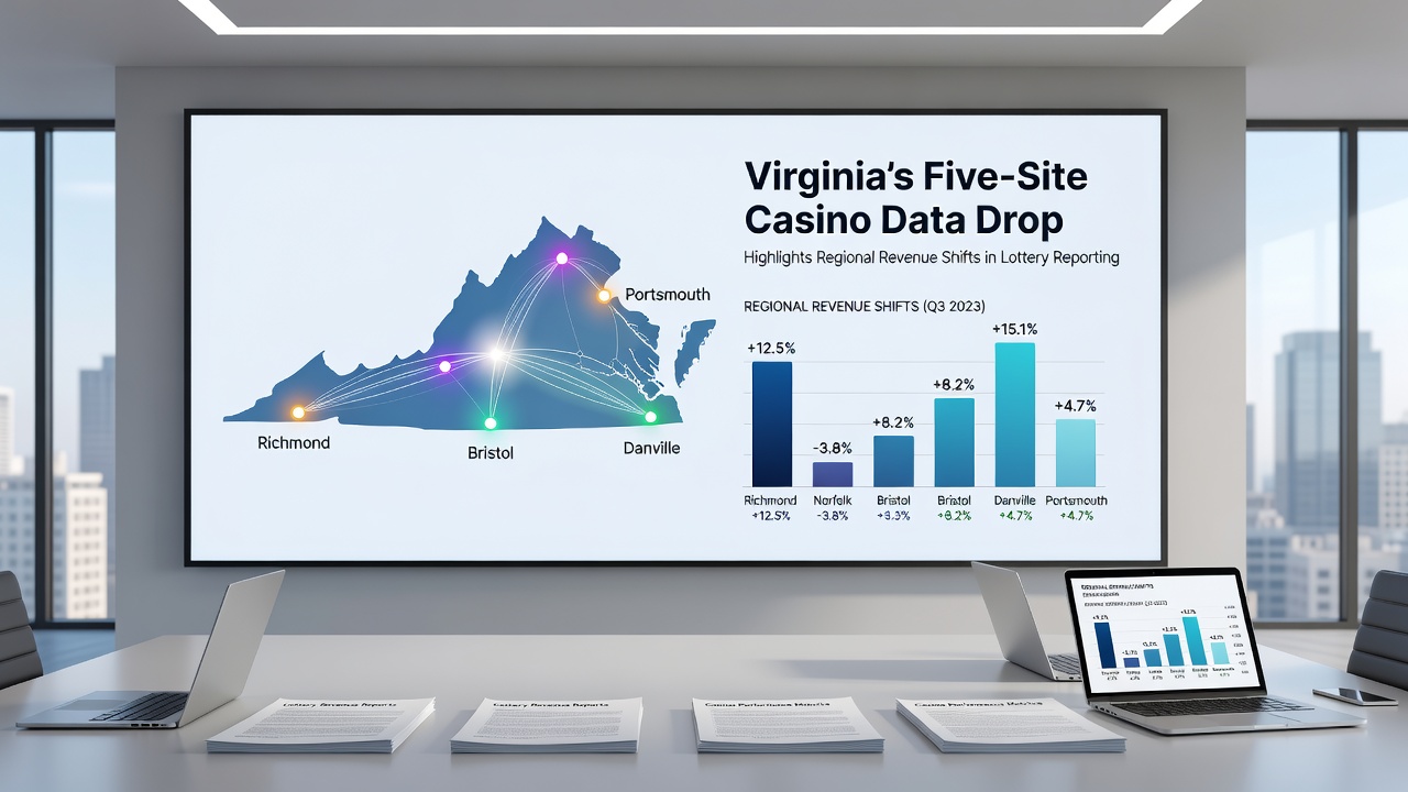 Map of Virginia highlighting casino locations and revenue distribution by region